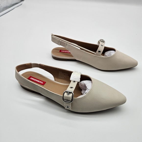 UNIONBAY Pamira Women's Oat Milk Pointed Toe Slingback Flats Size 8.5M - Picture 2 of 7